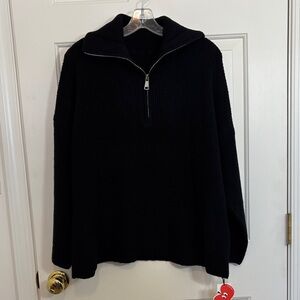 NWT Cider Womens Black 1/4 Zip chunky knit pullover sweater Size 0XL